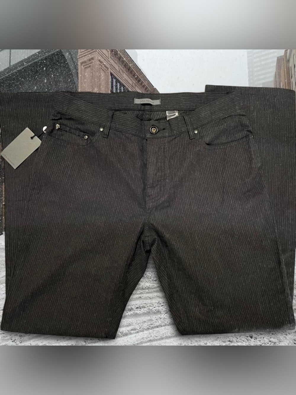 NWT John Varvatos Straight Leg Button Fly Pinstripe Trousers